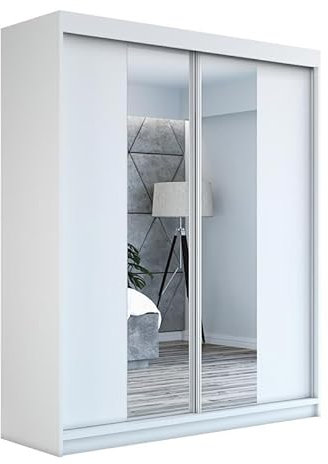 A&J MöbelLand Schwebetürenschrank ELEGANZA Kleiderschrank 2-türig mit Schubladen und Spiegel, Garderobe 180 cm (Weiß)