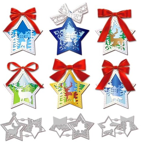 GLOBLELAND Überlagerungs Weihnachtsstern Schneideschablonen Für Kartenherstellung Schneeflocken Hirsch Metallschneideschablonen Für Anhänger Schneideschablonen Vorlagen Für Scrapbooking Dekoration