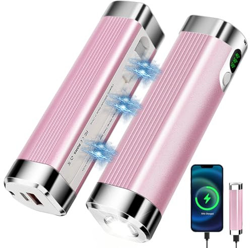 Handwärmer Wiederaufladbar 2er,10000mAh Tragbarer Taschenwärmer,3 in1USB Batteriebetriebener Elektrischer Magnetische Handwärmer mit 3 Wärmestufen Wintergeschenke für Frauen,Mann,Familien,Camping-Rosa