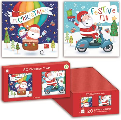 Giftmaker Quadratische Mini-Weihnachtskarten, 2 Designs, Weihnachtsmann in aller Welt, 10 cm, 20 Stück