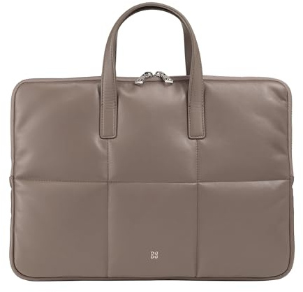 DUDU Damen 14 Zoll PC-Tasche mit gepolstertem, gestepptem Leder. Schulterriemen, Laptoptasche Notebook MacBook bis zu 14“, stylische Umhängetasche Taupe