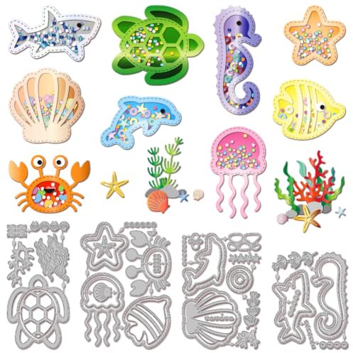 GLOBLELAND Stanzformen Mit Meerestieren Zum Gestalten von Karten Fischen Shakes Schildkröten Muscheln Quallen Krabben. Metallstanzformen Stanzvorlagen Für Scrapbooking Papierbasteleien Dekorationen