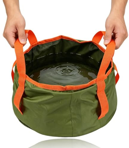 equlup Seau pliable, hauteur 14 cm / 5,5 pouces Lavabo portable (OD Green) | Récipient de lavage pliable avec poignée, seau pliable en fibre de polyester, idéal pour le camping et la randonnée