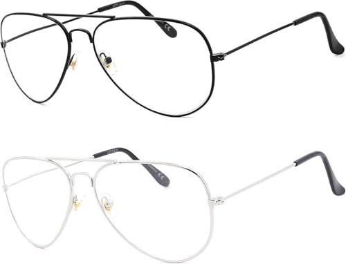 NEW VISION Lesebrille 2 PACK, Pilotenbrille Herren Unisex, Metallrahmen Klassische Retro Lesebrillen, Lesehilfe für Damen Herren NV8132 (SCHWARZ+SILBER, 1.5, Diottria)