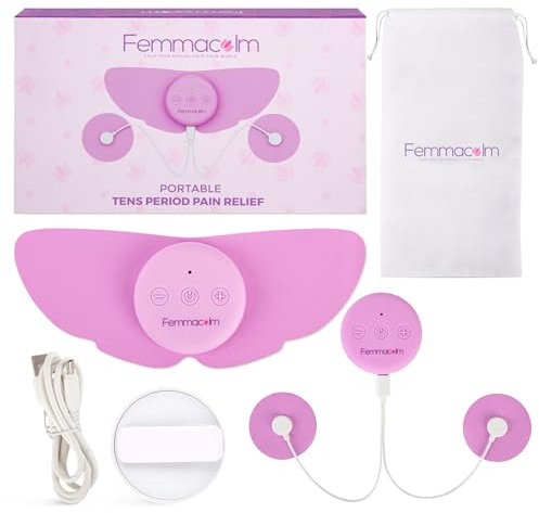 Femmacalm Wireless TENS Machine for Period Pain Relief – Menstrual Cramp & Endometriosis Relief Device with 6 Modes, 20 Intensity Levels, Reusable Butterfly Pads & Long-Lasting Rechargeable Battery