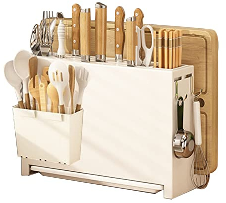 Sunicon Knife Drying Holer for Kitchen Counter, Large Capacity Kitchen Chopsticks Knife Stand Cutting Board Integrated Magnet Draining Holder Multi Use Kitchen Utensil Organizer