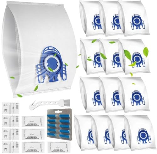 Paquete de 14 bolsas GN para aspiradora Miele Classic C1, Complete C1, Complete C2, Complete C3, S227, S240, S270, S400, S2, S5, S8 Series Bolsas de polvo con 8 filtros, 10 varillas ambientadoras y 1