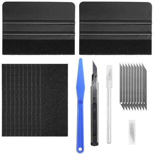 16 Stück Auto Vinyl Werkzeug Kit, Folierungswerkzeug Mit Filzrakel Set, Folierungs Werkzeug Set Mit Ersatzklingen, Autofolie Rakel Set für Tönungsfolie Wrap, Folien Werkzeug Set für Wrapping