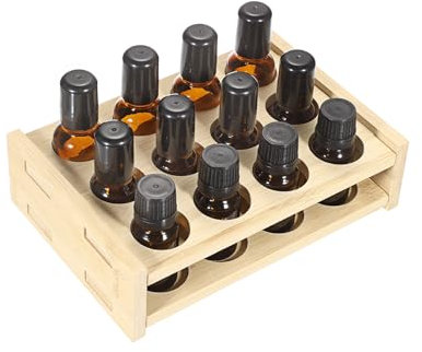 OGANAZI 12 Löcher Bambus Ätherisches Öl Display Ständer Ätherische Öle Organizer Aufbewahrungsbox für Aromatherapie, Roller Flasche, Nagellack, Duftöle, Kosmetik, Lippenstift (5-15ml)