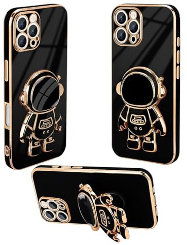 Leseogye for iPhone 16 Pro Max Case Cute 3D Astronaut Stand with Kickstand Shockproof Silicone Soft Back Cover Anti-Scratch Drop Protection Black