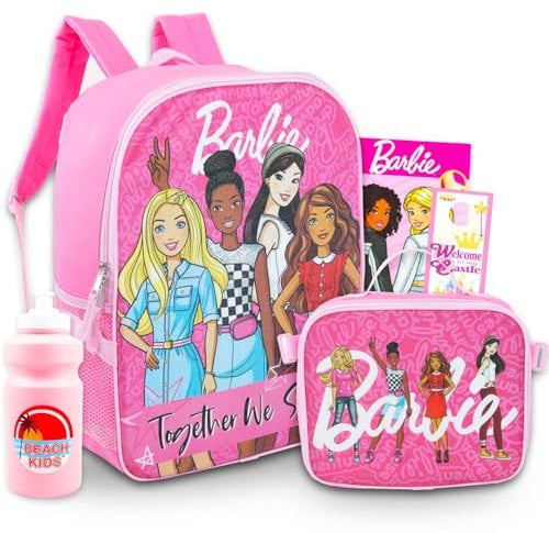 Barbie Backpack with Lunch Bag Set - Bundle with 16 School Bag, Barbie Lunch Box, Water Bottle, Tattoos, More | Barbie Backpack for Girls, Kids, Multicolor, Barbie Backpack, Barbie Backpack, Barbie