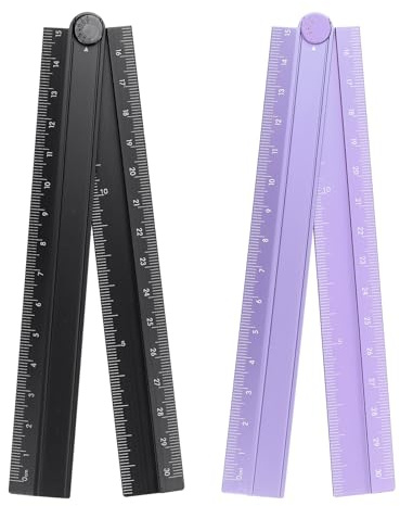 sourcing map 2pcs Folding Straight Ruler 30cm Metric Aluminum Alloy Protractor Foldable Angle Ruler Geometric Measure Tool with Angle Line for Architect Artist Office, Black/Lavender
