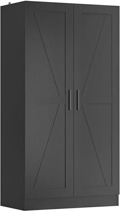 Panana Wooden Storage Kitchen Cupboard, Freestanding 2 Doors Cabinet with Adjustable Shelves Organizer Unit Sideboard for Living Room, Bedroom, Kitchen and Hallway (Black)