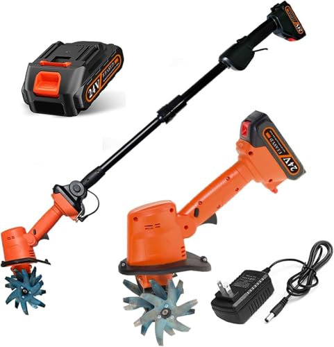 Motobineuse éLectrique sans Fil 21v,Portable Motoculteur avec Batterie Et Charge,235 RPM,Largeur/Profondeur De Travail 10/10 Cm,pour Le Jardin,Le Champ De LéGumes,La Serre,Le Verger(1 Battery)