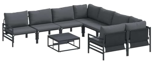 vidaXL Garden Sofa Set with Cushion 9 pcs Anthracite Steel, Garden and Terrace, Rectangular, Contemporary, Breathable Material, Removable Covers, Versatile, Durable, Outdoor Use