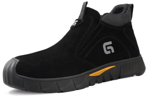 LAoutun Safety Boots Men Slip on Work Shoes CE Certified Steel Toe Cap Boot