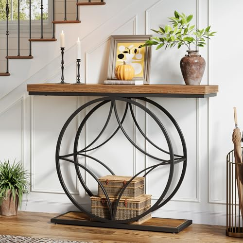 Tribesigns 47-Inch Console Table, Industrial 2-Tier Sofa Table with Geometric Metal Frame, Narrow Accent Entryway Tables with Storage Shelf for Living Room, Behind Couch, Small Spaces, Rustic Brown