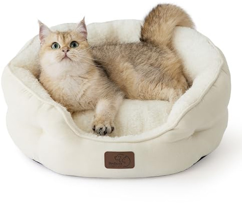 BEDSURE Katzenbett waschbar Katzen Bettchen - 51x48x15cm Katzenbett mit zweiseitig Innenkissen Katzenschlafplatz für Katzen oder kleine Hunde, weiß