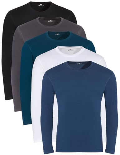 Lower East Basic Crew Neck Long Sleeve Shirts for Men (Pack of 3/5) Made of 100% Cotton I Long Sleeve in Many Colours