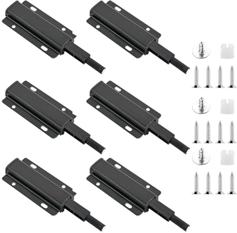 Push to Open Türöffner, 6 Stück Aluminium Drucktüröffner Schwarz, Drucktüröffner, Magnetschnäpper Schrank Türöffner Tip On Für Schränke, Schränke, Wandschränke Magnetische Schiebetür Schloss