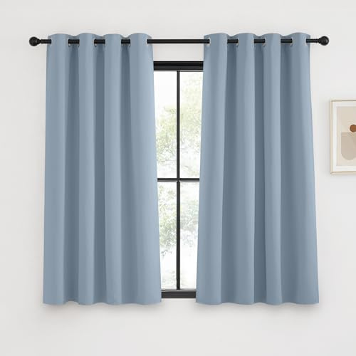 KGORGE Verdunklungsvorhänge Kurz Vorhang Blickdicht mit Ösen | Spa-blau, 2er Set, 135 x 140 cm(HxB), Thermovorhang Hitzeschutz, Verdunkelung, Sonnenschutz, Blackout Curtains, Schafzimmer