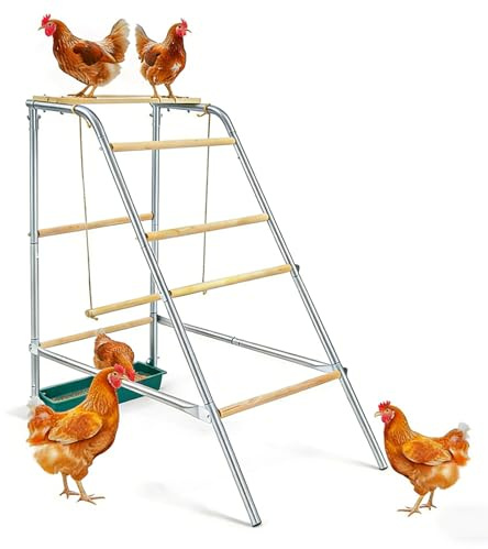 MIIWWOWO Perchas para gallinas, 110 x 49 x 100 cm, gallinero, juguete con columpios y agua para cría de pollos, cría de aves o aves
