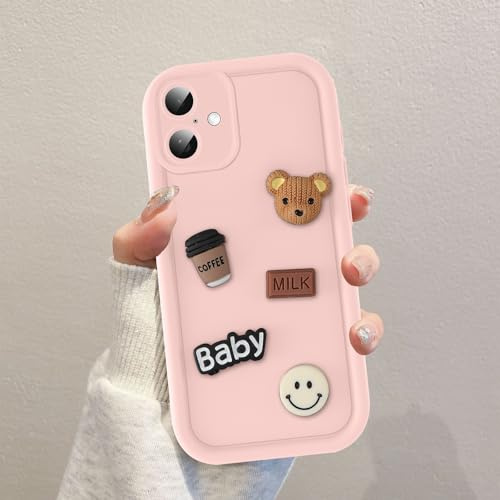 Coalbooliy Custodia per iPhone 16 6,1'', Cellulare Rosa Silicone Morbido Cute Cover per telefono Aesthetic Modello Orsetto di peluche 3D Disegni Protezione Fotocamera Antiurto Case, 05