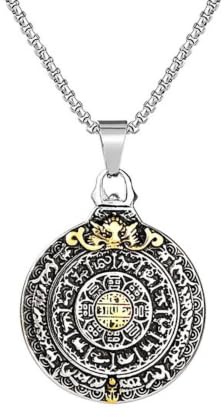 Générique Colliers pour hommes, Amulette rétro Neuf Palais Pendentif Bagua Collier zodiaque Chenille punk Cadeau de bijoux mode