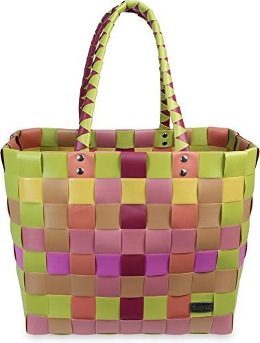 normani Einkaufskorb Shopper geflochten aus Kunststoff - robuster Strandkorb aus wasserabweisendem Material Farbe Classic/Peach