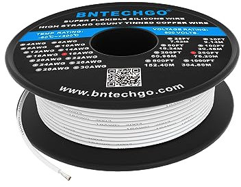BNTECHGO 18 Gauge Silicone Wire Spool 250 ft White Flexible 18 AWG Stranded Tinned Copper Wire