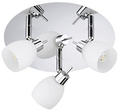 Trango 1006-38G 3-flammig LED Deckenstrahler *ISLA* Deckenleuchte mit Glaslampenschirm in Chrom-Optik Rondell, Deckenspots inkl. 3x 3.5 Watt G9 LED Leuchtmittel, Spots schwenkbar & drehbar