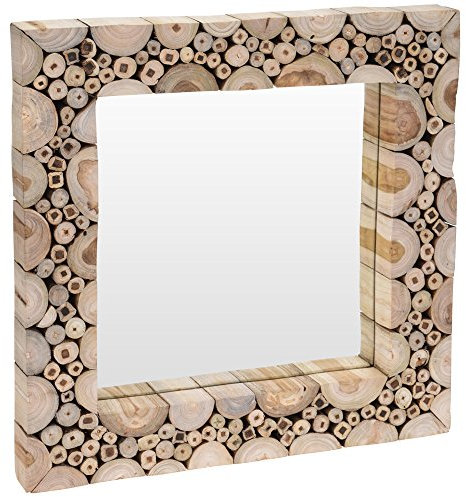 Home @ Styling Collection Wandspiegel aus Teakholz H: 50 cm (Quadratisch 50 x 50 cm)
