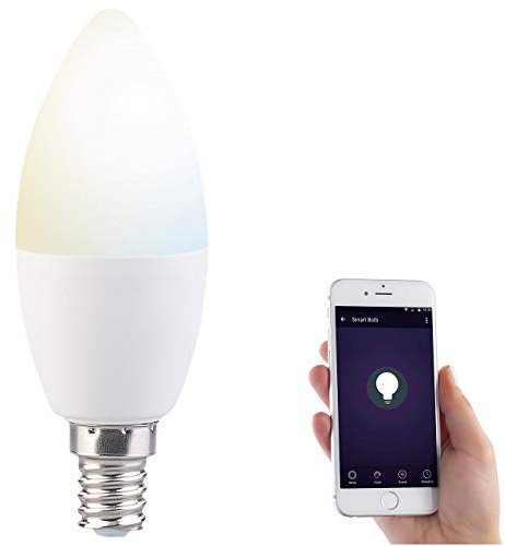 Luminea Home Control WLAN Birne: WLAN-LED-Lampe, für Siri, Alexa & Google Assistant, E14, weiß (CCT), F (Alexa-Leuchtmittel E14, Alexa-Birne E14, Glühbirnen)