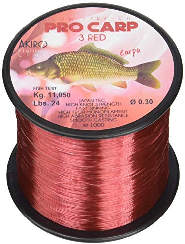 Akiro PRO-Carp 3, Filo da Pesca Unisex – Adulto, Rosso, 0.3 mm