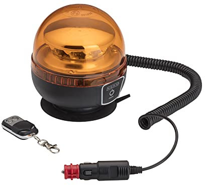 AdLuminis LED Rundumleuchte Kabellos Mit Akku Und Magnetfuß, KFZ Warnleuchte Mit 3 Leuchtmodi, Inkl. Fernbedienung, Ladegerät u. Steckerkabel, Blinkleuchte Gelb Orange Für 12V / 24V Geeignet