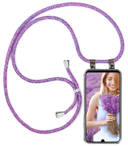 moex Handykette für Huawei P30 Pro/P30 Pro New Ed Hülle mit Band abnehmbar, Handyhülle mit Kette zum Umhängen, Handyband 155 cm lang Stoff Kordel Umhängehülle, Handy Umhängeband, Lila Pink
