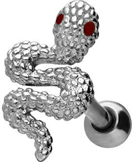 PIERCINGLINE Chirurgenstahl Ohrpiercing Schlange Ohr Stecker Piercing Schmuck Silberfarben