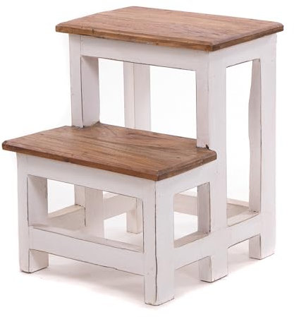 PFLANZENTREPPE Step | 46x37x37 cm (HxBxT), Altholz, zweistufig | rustikales Blumenregal, Pflanzenhocker, Deko-Ständer, handgefertigt | Farbe: 06 weiß-Landhaus