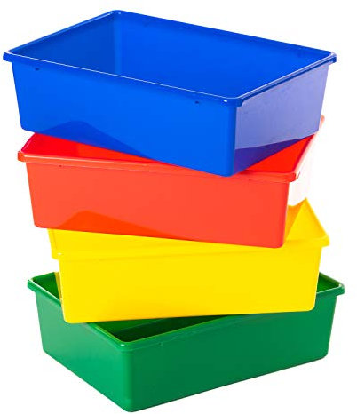 Gatton Design Storage Baskets Set of 4, Multiple Colour Plastic Boxes for Shelves, Kitchen, Cupboard, Bathroom, Office, School & Home Organiser, 41.5cm (L) x 29.5cm (W) x 12.5cm (H), Size Large