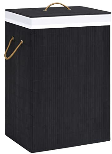 vidaXL Panier à Linge avec Une Seule Section Corbeille à Linge Bac à Linge Rangement de Vêtements Salon Chambre Salle de Bain Maison Bambou Noir