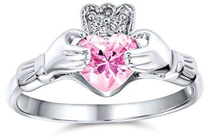 Bff Himmlisch Irish Friendship Abschlussballise Aaa Cz Simuliert Rose Rosa Turmalin Hände & Herz Claddagh Ring Für Frauen Teens .925 Sterling Silber