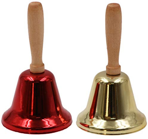 2 Stücke Weihnachten Handglocke Messing Tischglocke Weihnachtsglocke Tischklingel Hand Glocke Rezeption Klingel für Kinder Nikolaus Kostüm Hund Schule Hotel Restaurant (Golden Rot)