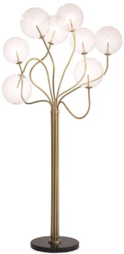Casa Padrino Luxus Halogen Stehleuchte Antik Messingfarben/Schwarz Ø 70 x H. 170 cm - Dimmbare Metall Stehlampe mit runden Glas Lampenschirmen und Marmorfuß - Luxus Kollektion