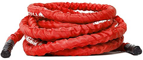 Battle Rope HUA Corde De Bataille pour L'entraînement en Force en Extérieur, 38 Mm * 12 M, avec Une Housse De Protection en Nylon, Corde D'entraînement en Fibre De Polyester, Rouge