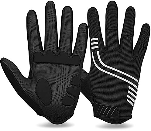Cevapro Fahrradhandschuhe Herren Damen rutschfeste und stoßdämpfende Mountainbike Handschuhe mit Gel für Radsport Fitness Downhill (Weiß-Schwarz, L)