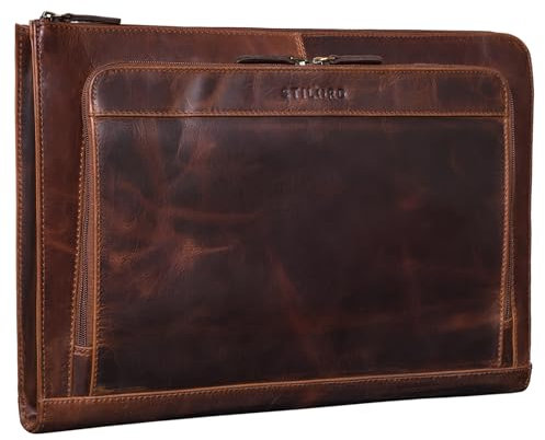 STILORD 'Murray' Housse Ordinateur 15,6 Pouces Cuir Pochette pour MacBook 16 Pouces Vintage Organiseur de Documents Sleeve Conférencier A4 Organizer, Couleur:Florida - Marron