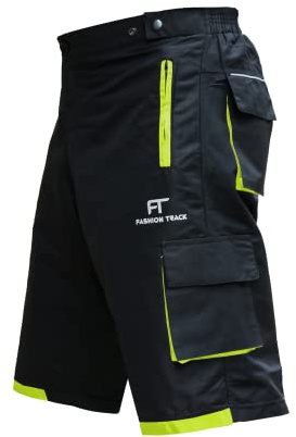 FT Men's Padded MTB Baggy Cycling Shorts w/ 6 Pockets (M, Black/Green)