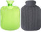 Klassische transparente Wärmflasche, 2 Liter Wärmflasche mit Strickbezug für Erwachsene oder Kinder (grün)