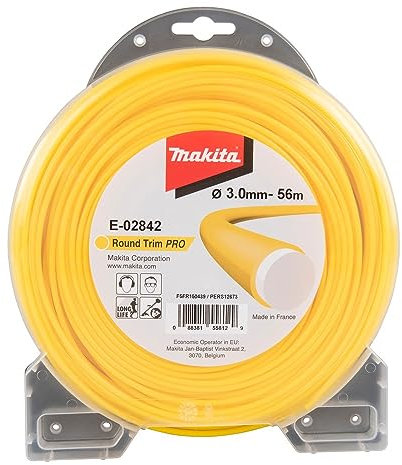 Makita E-02842 Mähfaden rund 3,0 mm x 56 m Round Trim PRO Longlife, verstärkt, Trimmerfaden, Nylon, gelb, für Rasentrimmer und Freischneider