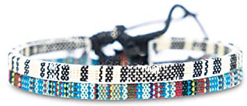 Made by Nami Surfer Fußband 2-er Set Unisex - Dünnes Boho Hippie Ethno Fußkettchen - Handmade Strand Festival Accessoires - 100% Wasserfest & Verstellbar - 100% ökol. Baumwolle (Weiß + Hellblau)